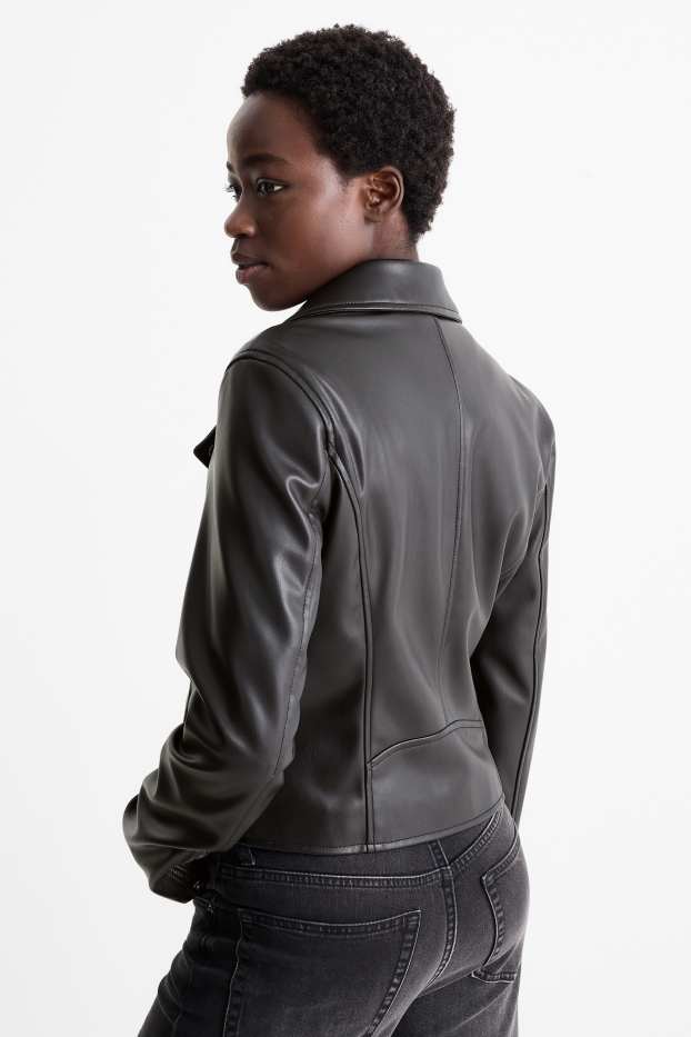 Dames - Bikerjack - imitatieleer - zwart