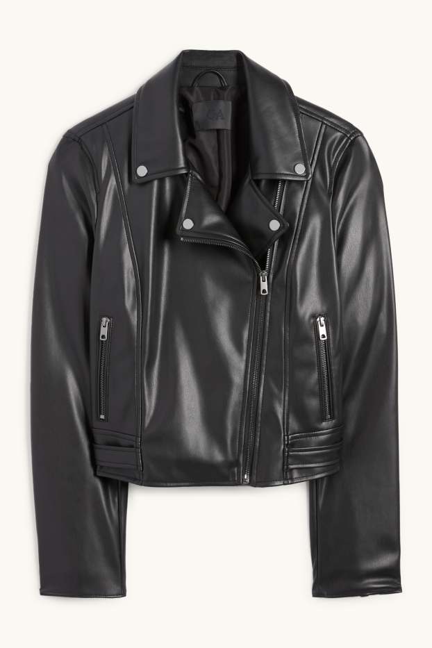 Dames - Bikerjack - imitatieleer - zwart