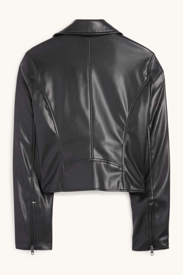 Dames - Bikerjack - imitatieleer - zwart