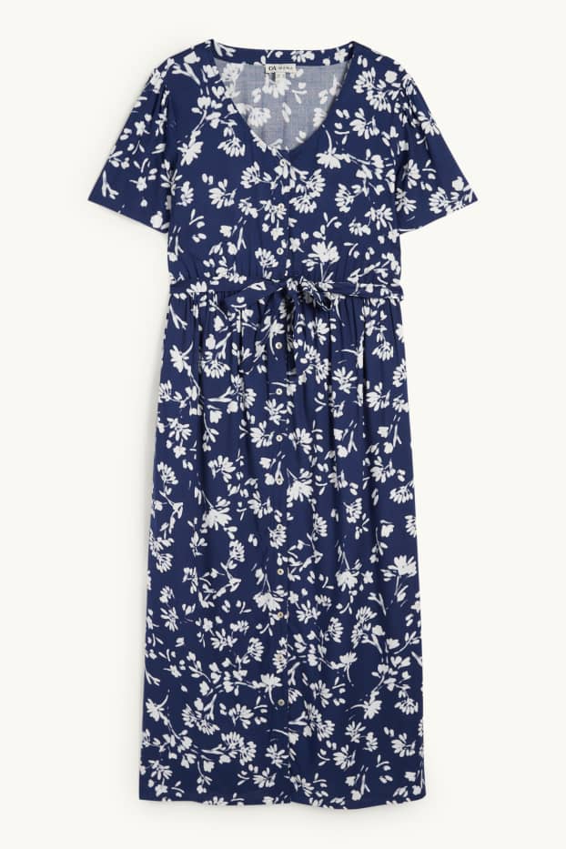 Dona - Vestit de lactància de viscosa amb coll en punta - de flors - blau