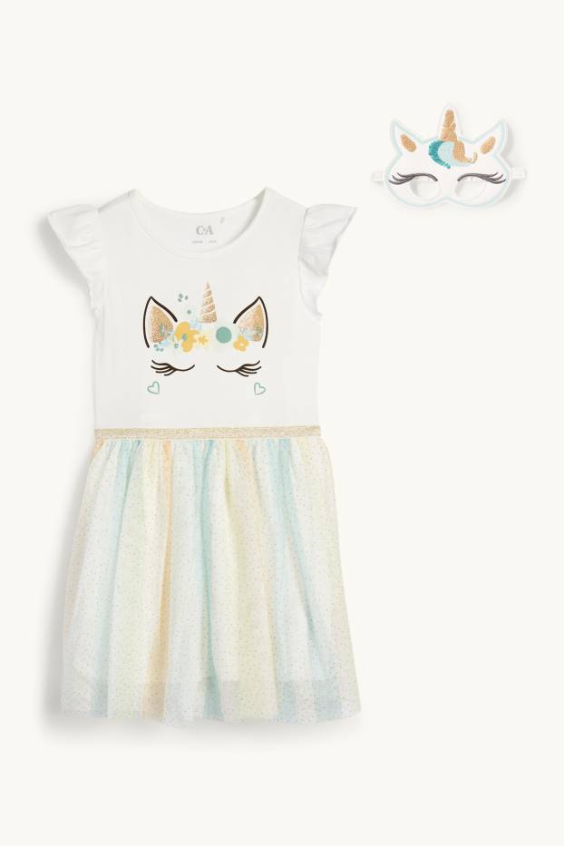 Enfants filles - Licorne - ensemble - robe et masque - 2 pièces - blanc