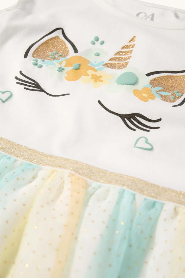 Enfants filles - Licorne - ensemble - robe et masque - 2 pièces - blanc