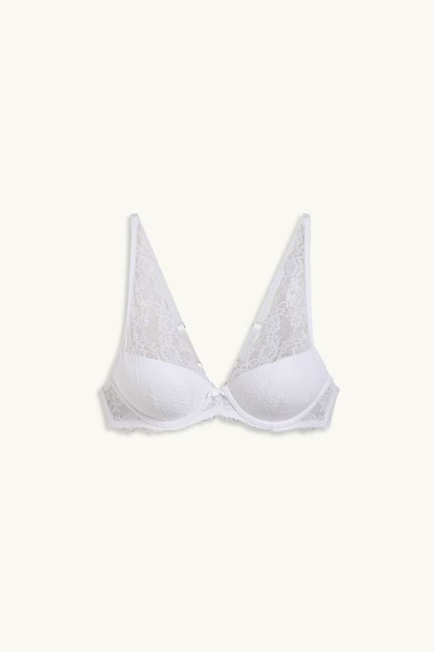 Dames - BH met beugels - PLUNGE - voorgevormd - wit