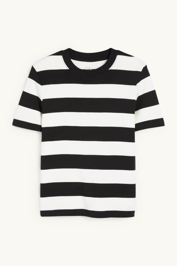 Donna - T-shirt - slim fit - a righe - nero / bianco