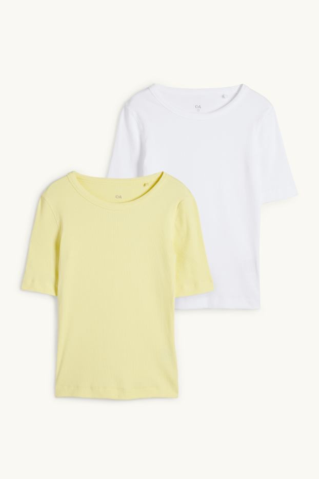 Femmes - Lot de 2 - T-shirts - côtelés - jaune clair