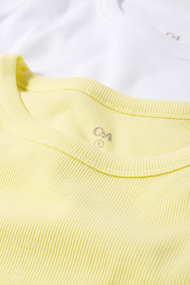 Femmes - Lot de 2 - T-shirts - côtelés - jaune clair