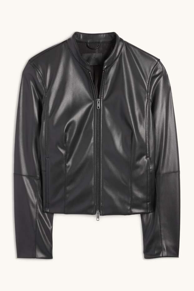 Damen - Bikerjacke - Lederimitat - schwarz