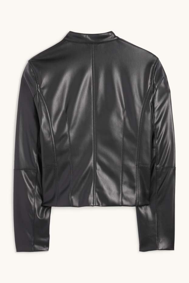 Damen - Bikerjacke - Lederimitat - schwarz