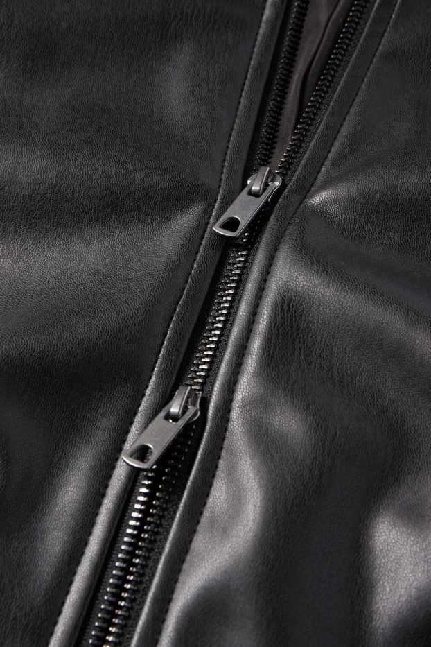 Damen - Bikerjacke - Lederimitat - schwarz