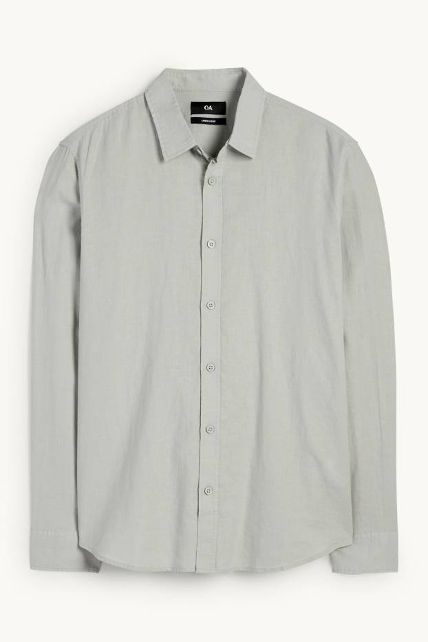 Hommes - Chemise - regular fit - col kent - lin mélangé - vert clair