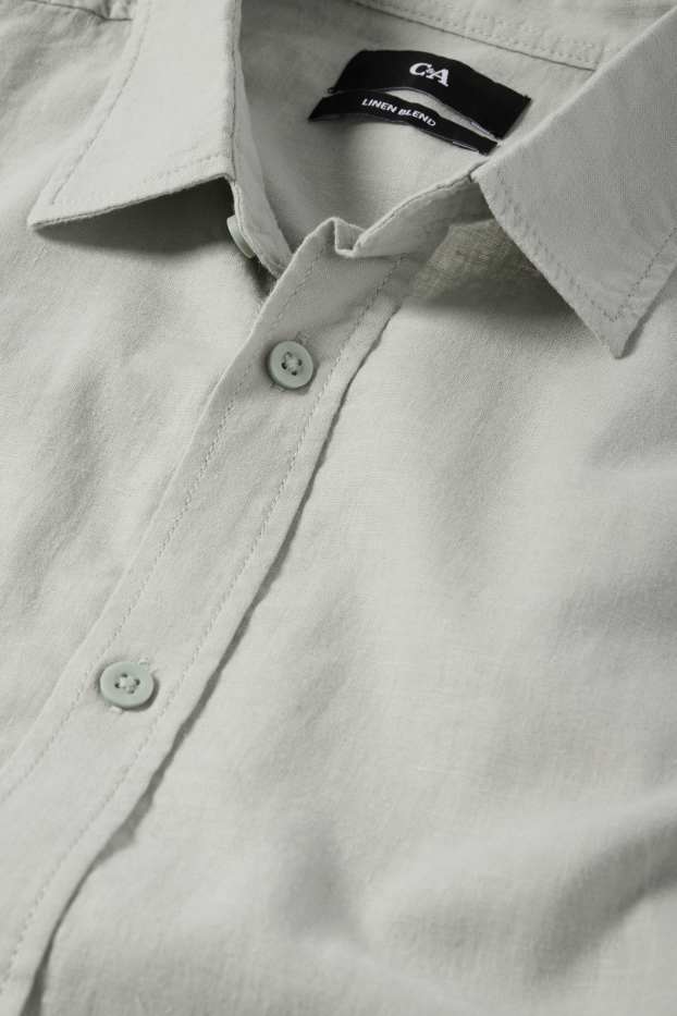 Hommes - Chemise - regular fit - col kent - lin mélangé - vert clair