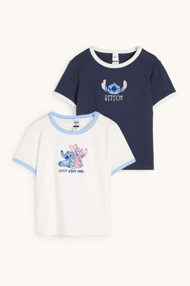 Enfants filles - Lot de 2 - Lilo et Stitch - T-shirt - côtelé - bleu / crème