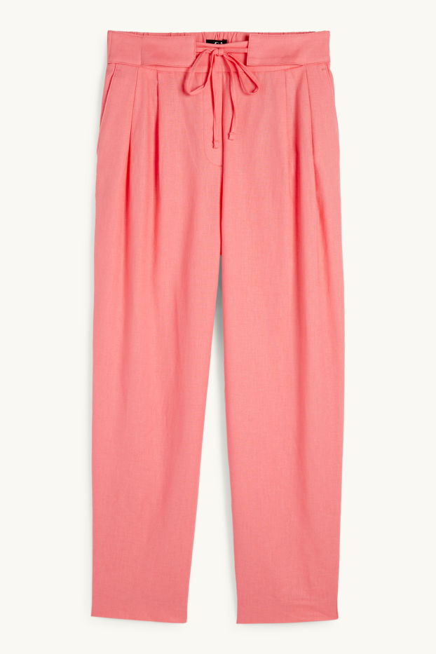 Femei - Pantaloni office - talie înaltă - tapered fit - amestec de in - roz