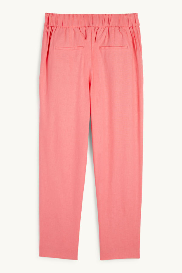 Femei - Pantaloni office - talie înaltă - tapered fit - amestec de in - roz