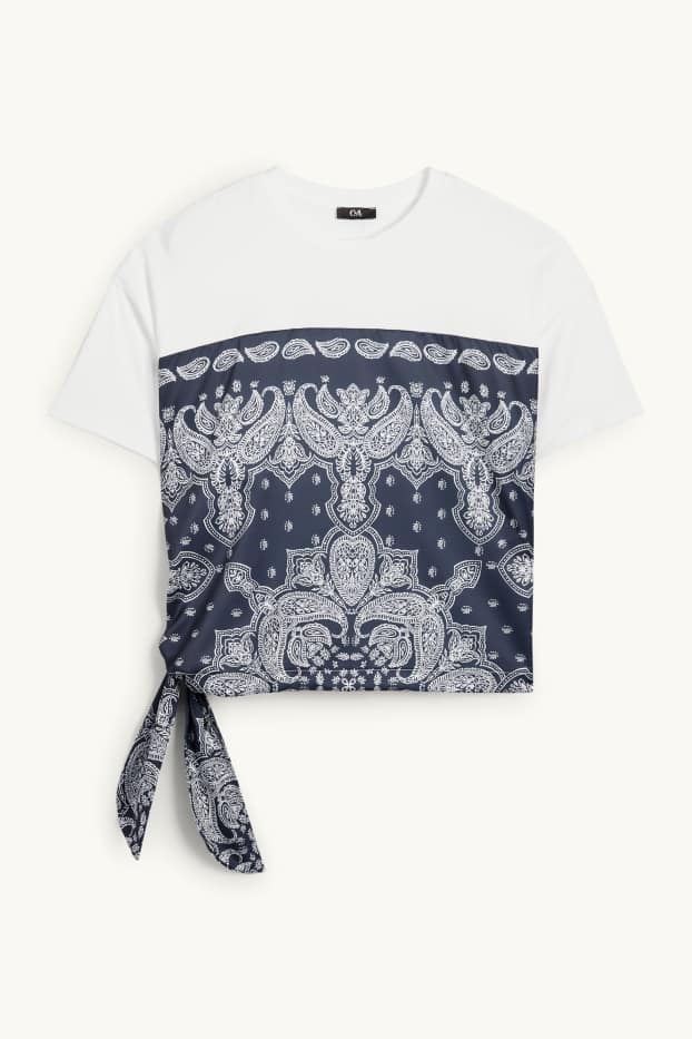 Donna - T-shirt con effetto nodo - blu scuro