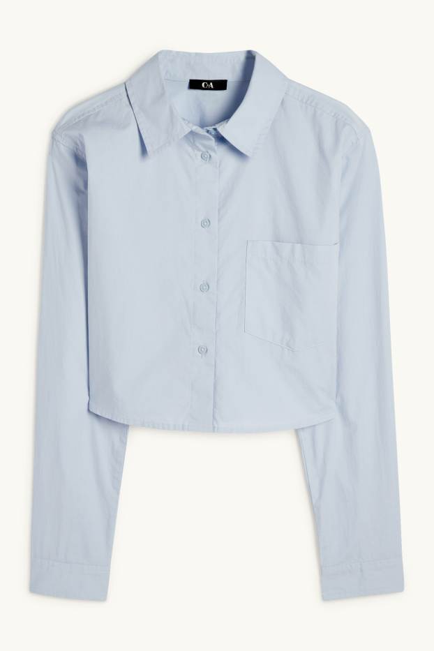 Women - Cropped poplin blouse - light blue