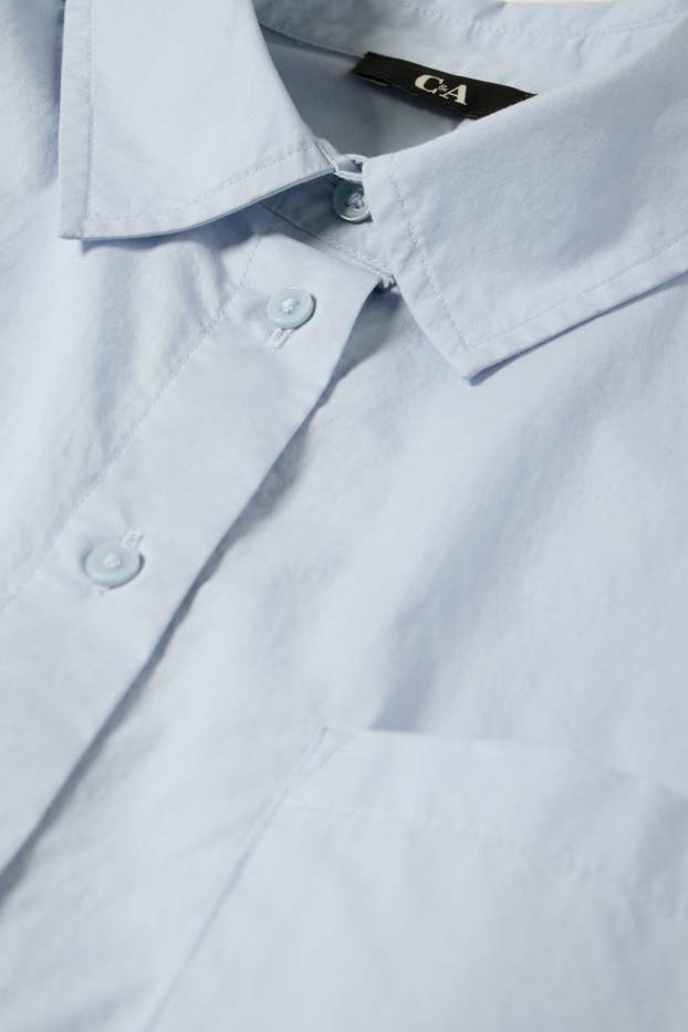Women - Cropped poplin blouse - light blue