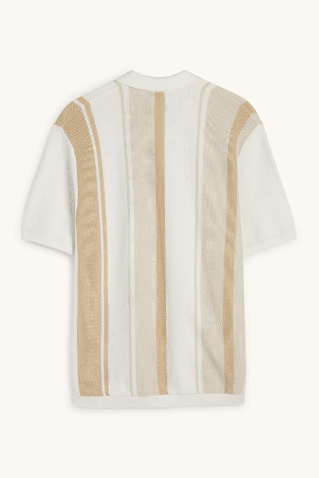 Hommes - Polo en maille - à rayures - texturé - taupe