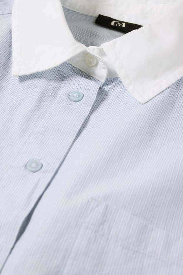 Women - Cropped poplin blouse - striped - light blue