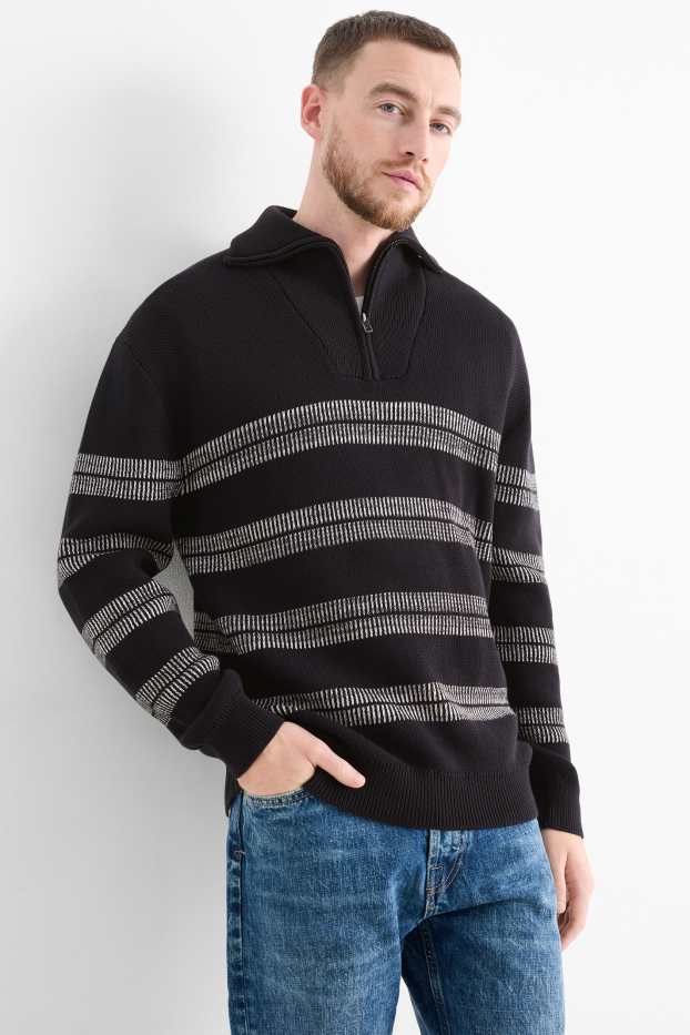 Herren - Pullover - gestreift - schwarz