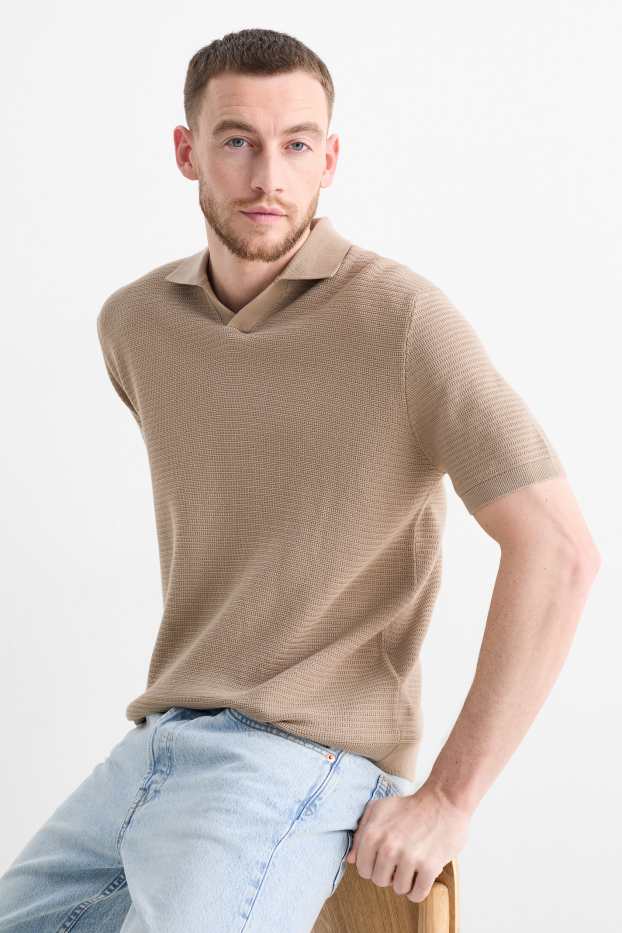 Uomo - Polo in maglia - regular fit - tessuto tramato - beige