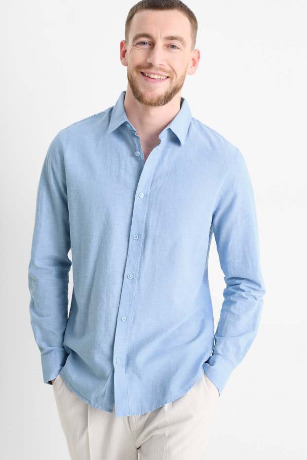 Hommes - Chemise avec teneur en lin - regular fit - col kent - bleu clair