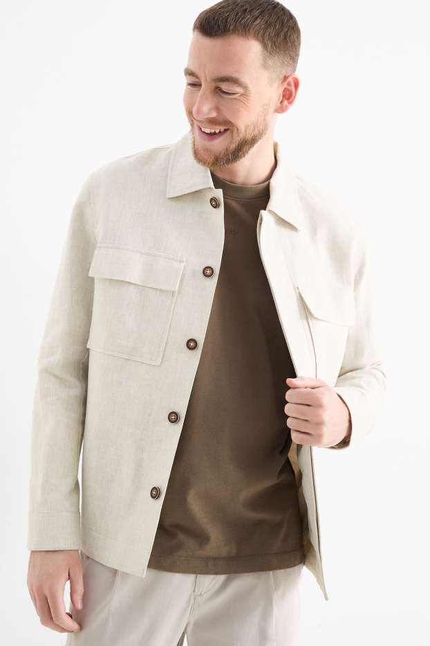 Uomo - Giacca camicia - misto lino - beige chiaro