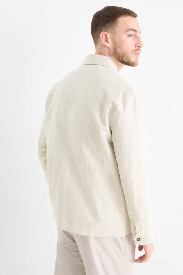Uomo - Giacca camicia - misto lino - beige chiaro