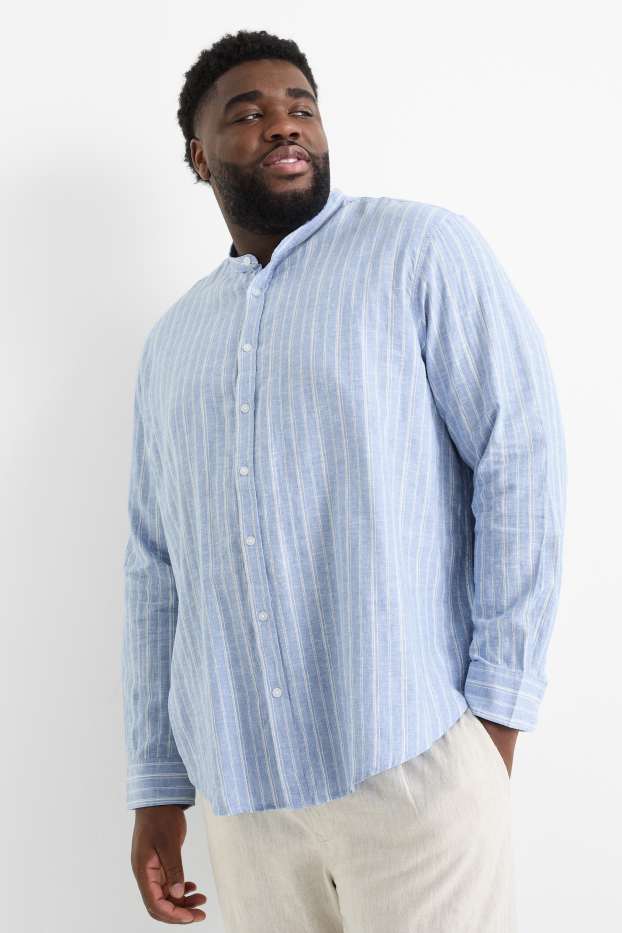 Hommes - Chemise - regular fit - col montant - lin mélangé - à rayures - bleu clair