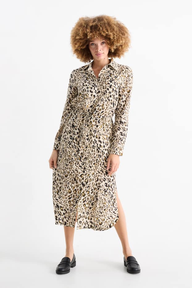 Femmes - Robe-chemisier - imprimé léopard - texturé - beige clair