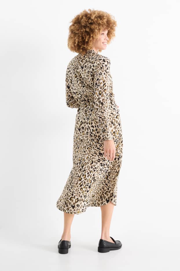Femmes - Robe-chemisier - imprimé léopard - texturé - beige clair