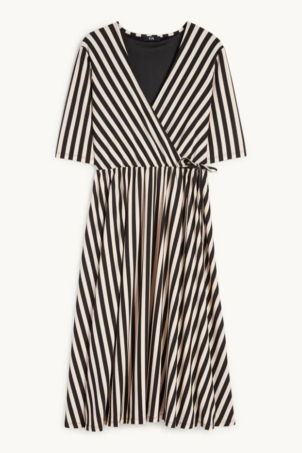 Femmes - Robe croisée - à rayures - beige
