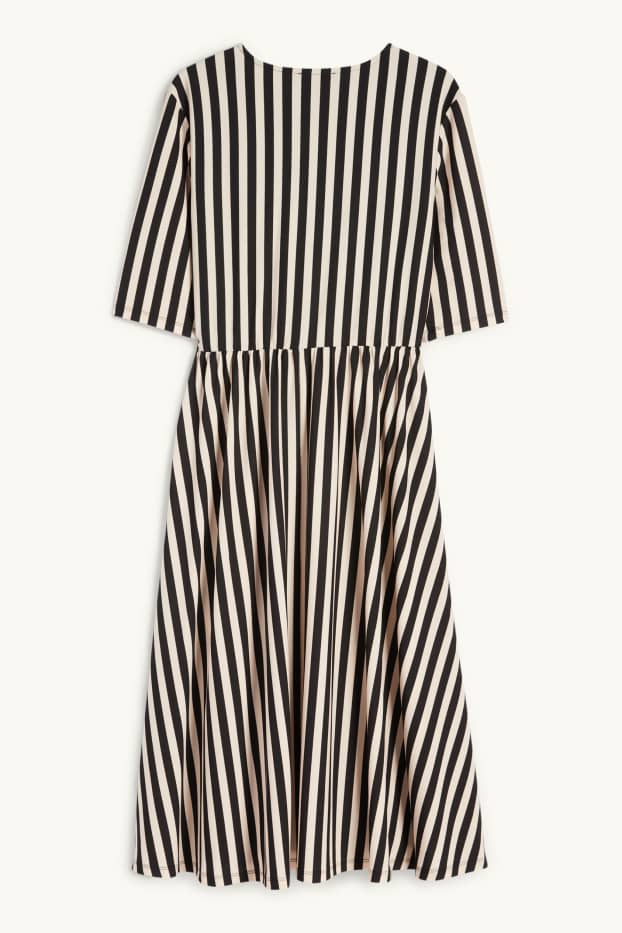 Femmes - Robe croisée - à rayures - beige