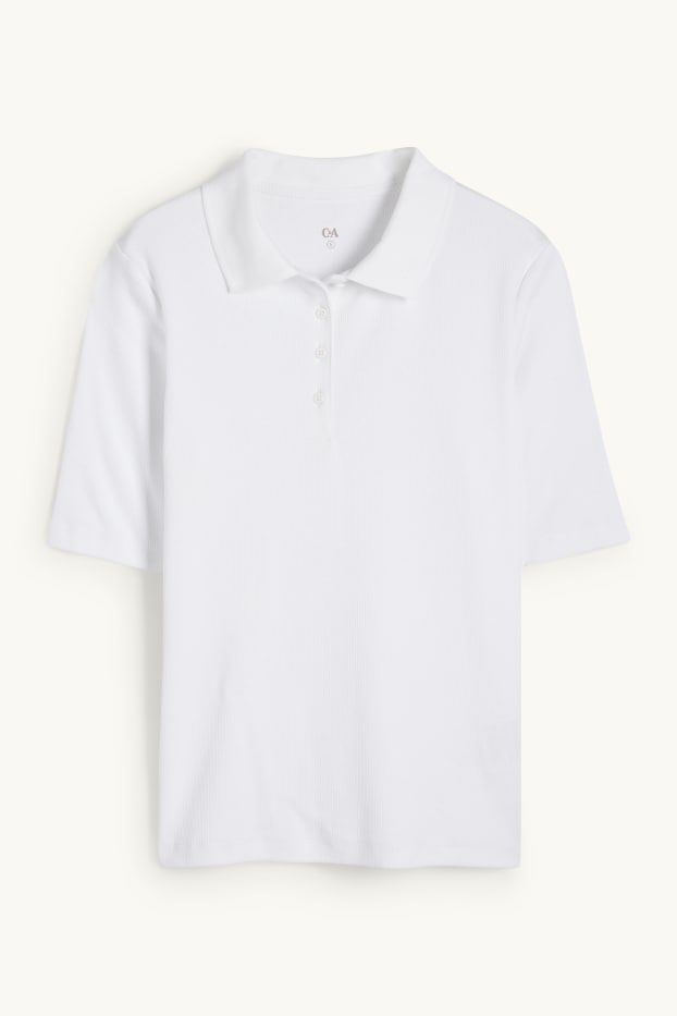 Women - Polo shirt - ribbed - cremewhite