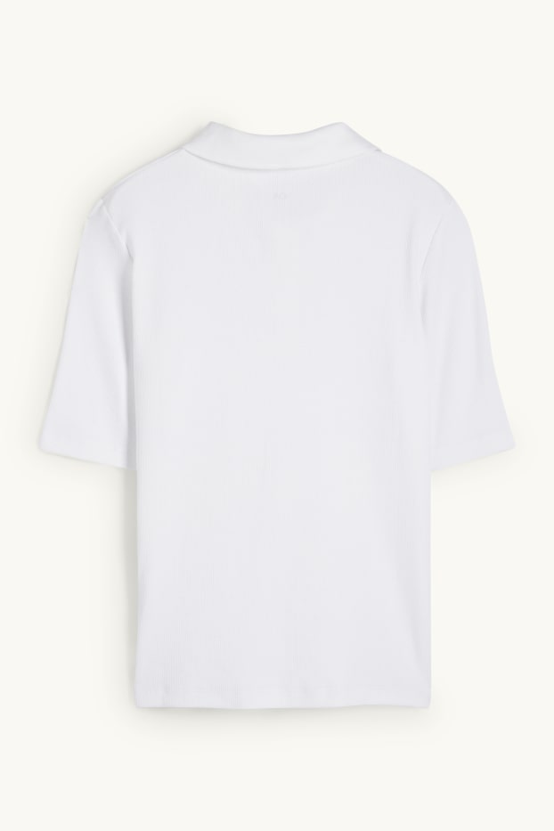 Women - Polo shirt - ribbed - cremewhite