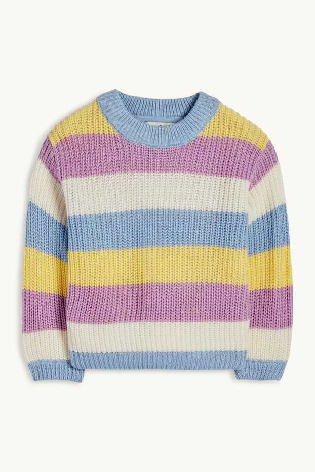Enfants filles - Pull - côtelé - à rayures - blanc crème