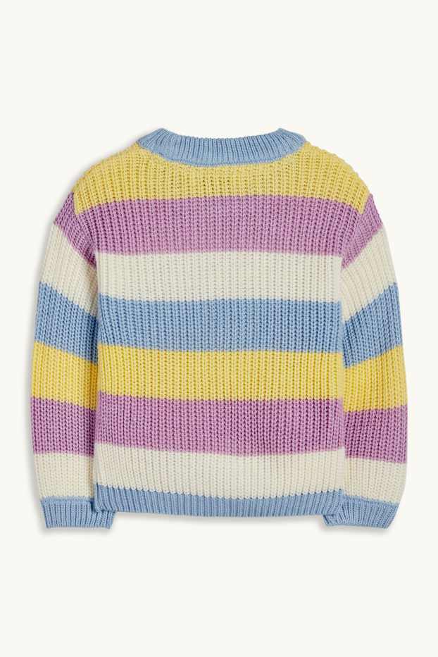 Enfants filles - Pull - côtelé - à rayures - blanc crème