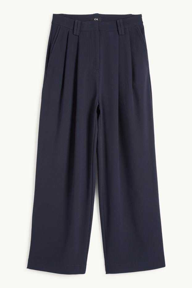 Femmes - Pantalon en toile - high waist - wide leg - bleu foncé