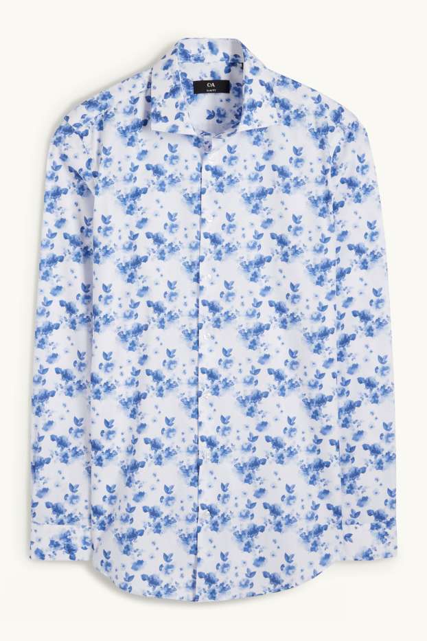 Bărbați - Cămașă office - slim fit - guler italian - cu model - alb