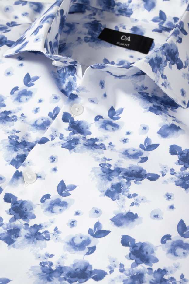 Bărbați - Cămașă office - slim fit - guler italian - cu model - alb