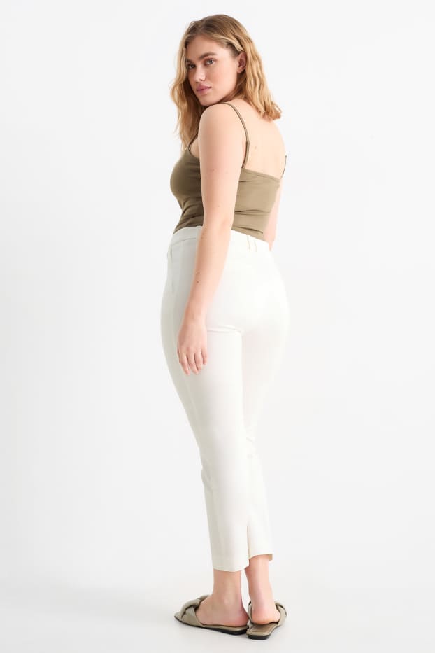 Femmes - Pantalon de toile - mid waist - tapered fit - blanc crème