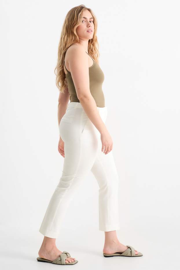Femmes - Pantalon de toile - mid waist - tapered fit - blanc crème