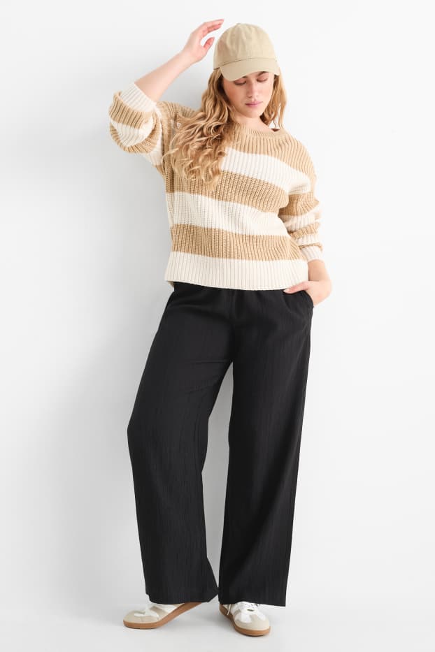 Donna - Pantaloni - vita media - gamba ampia - nero