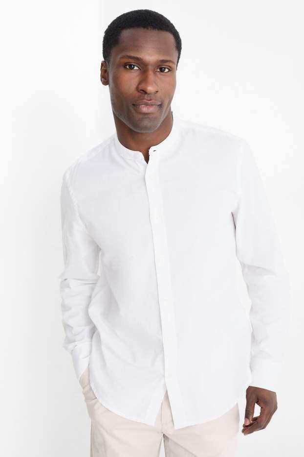 Hommes - Chemise - regular fit - col montant - blanc