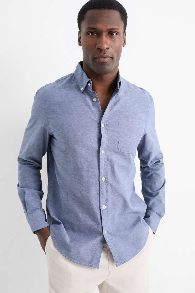 Herren - Hemd - Regular Fit - Button-down - dunkelblau