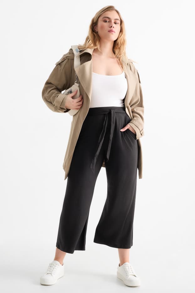Femei - Pantaloni din jerseu - talie medie - straight fit - negru