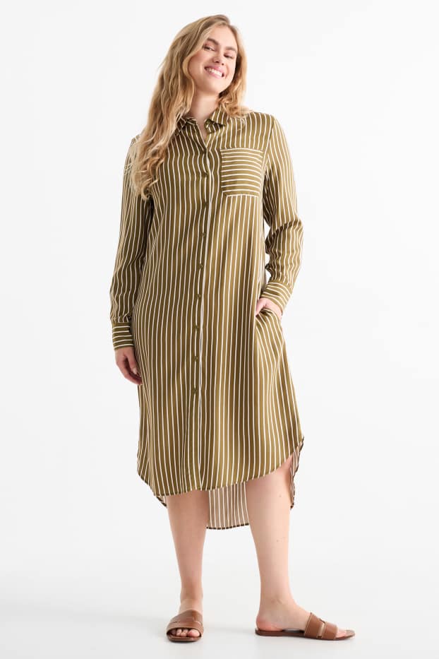 Donna - Vestito a camicia di viscosa - a righe - verde