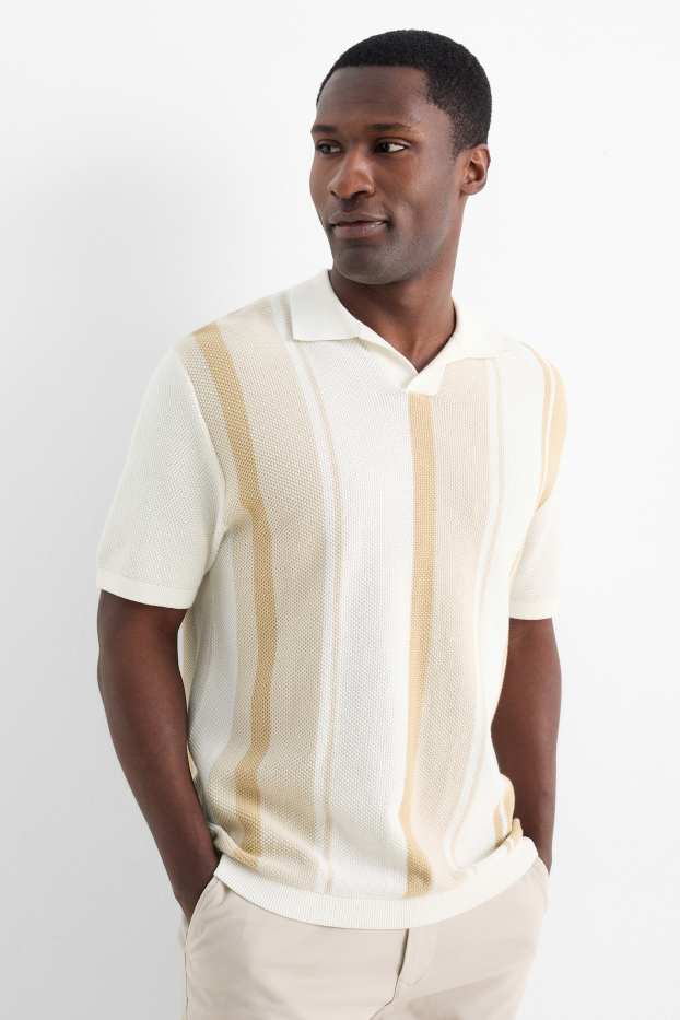 Hommes - Polo en maille - à rayures - texturé - taupe