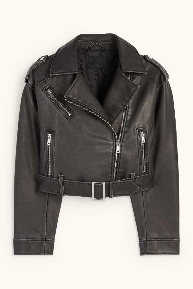 Femmes - Blouson motard - matière synthétique - noir