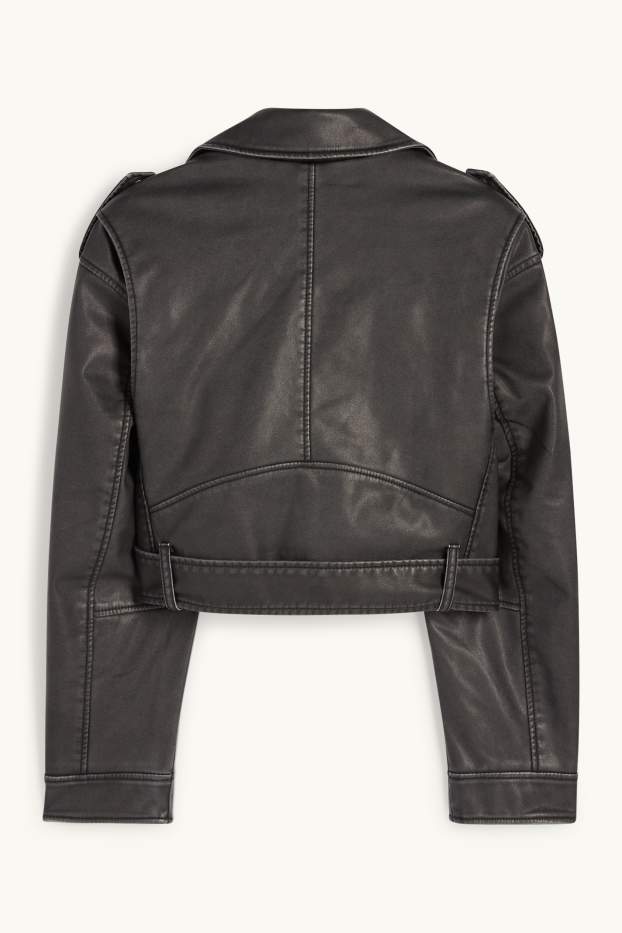 Femmes - Blouson motard - matière synthétique - noir